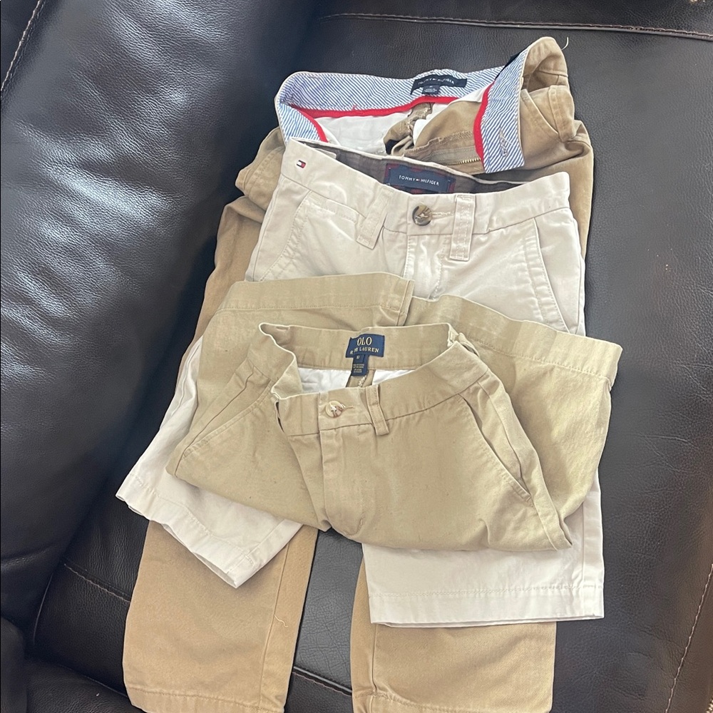 Boys size 10 Tommy Hilfiger Tan Pants w/ 1 pair light T. H. shorts and 1 Polo sh